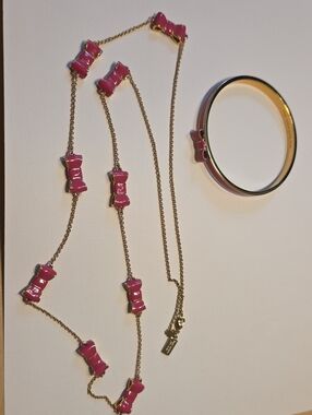 Kate Spade Set Pink Enamel Bow Necklace & Bangle Set